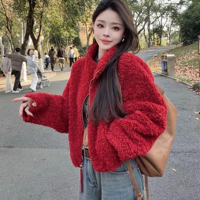 羊羔毛外套女短款加厚冬季2025新