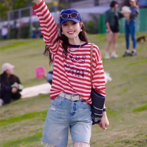 上衣长袖t恤女条纹2026春夏新款韩版宽松高级感小个子防晒11009d