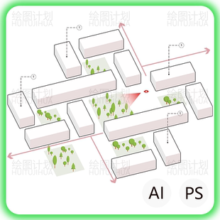 体块分析图psd分层素材 ai标注箭头对话框建筑景观室内分析图