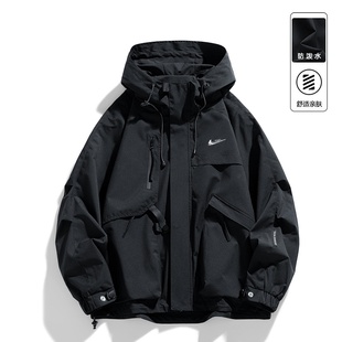 工装 美式 外套加绒加厚连帽夹克 新款 耐克顿防风防水冲锋衣男秋冬季