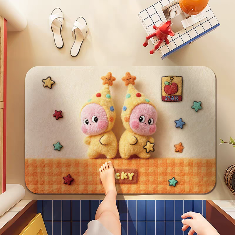 仿毛绒星星人浴室地垫卫生间厕所门口硅藻泥地毯吸水速干防滑脚垫,居家布艺,家用脚垫,淘宝优惠券,粉丝福利购,淘宝优惠卷