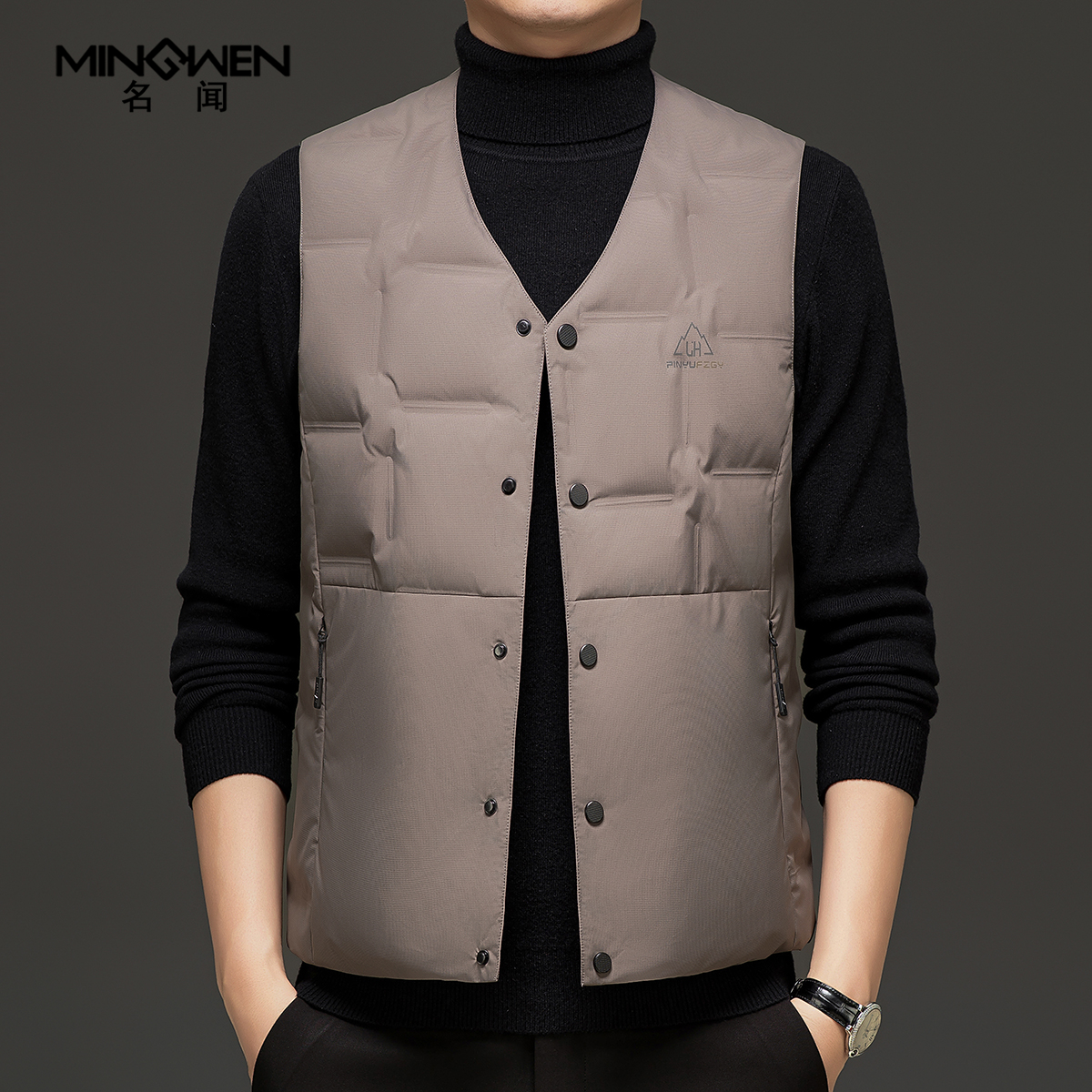 秋冬轻薄款v领羽绒马甲