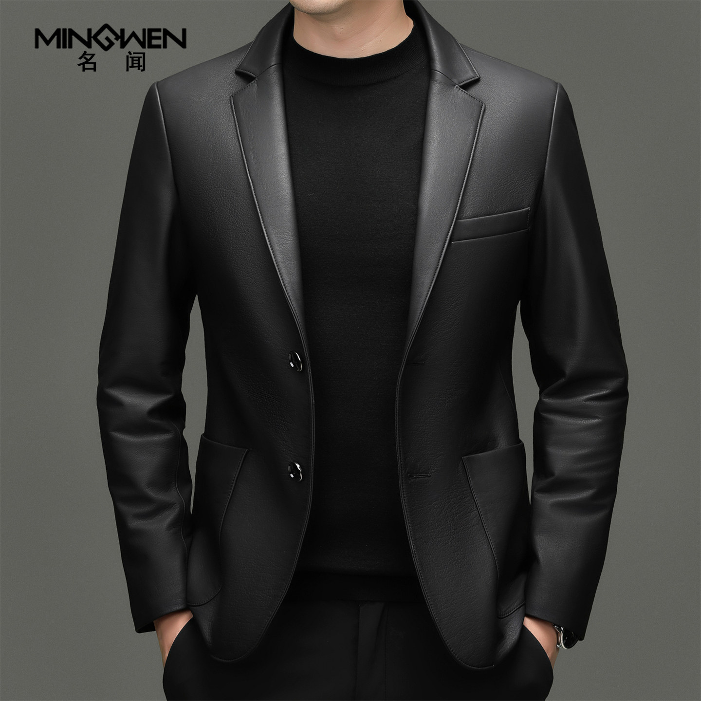 真皮皮衣休闲西服男秋冬韩版修身时尚潮流高级感痞帅牛皮西装外套