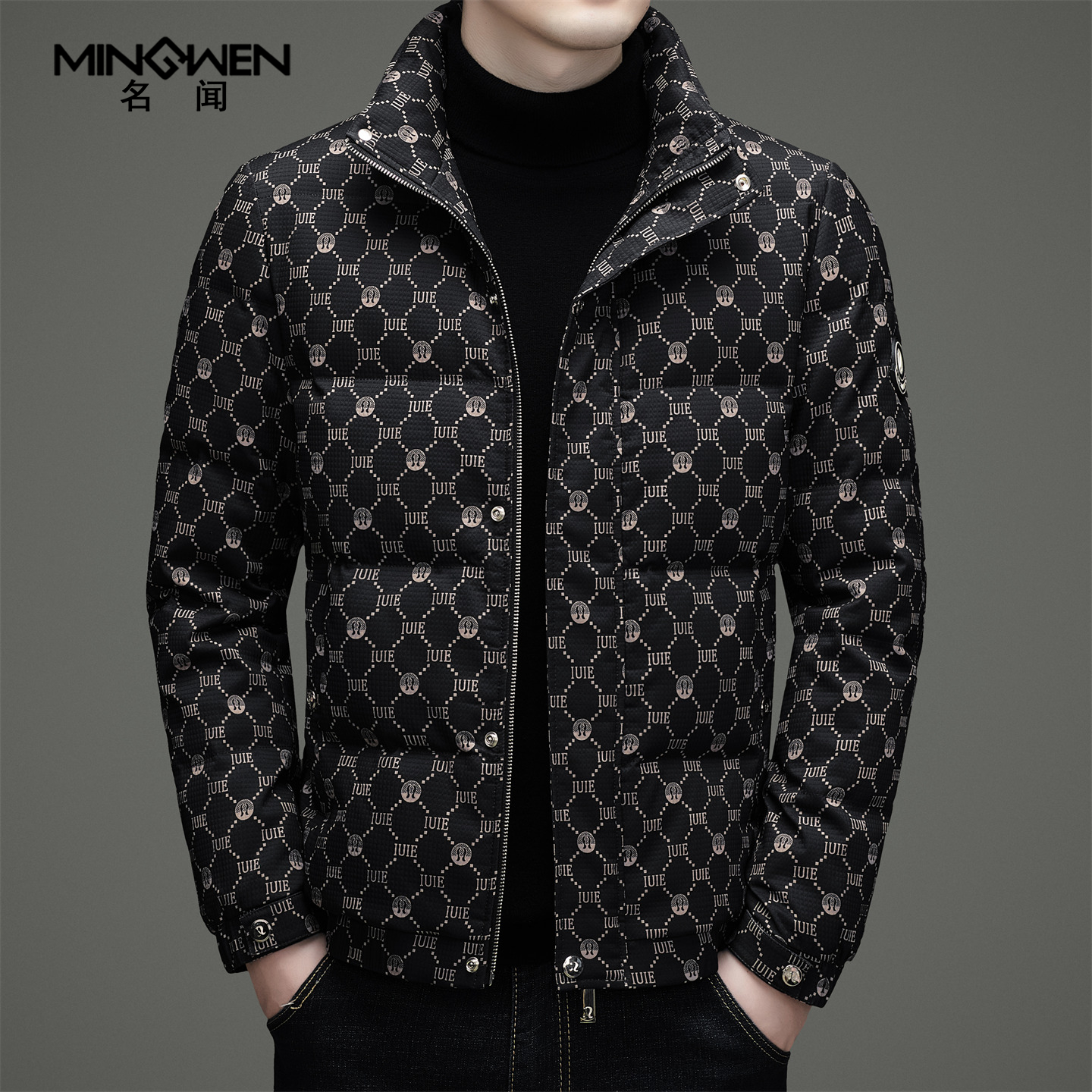 欧美风印花立领羽绒服