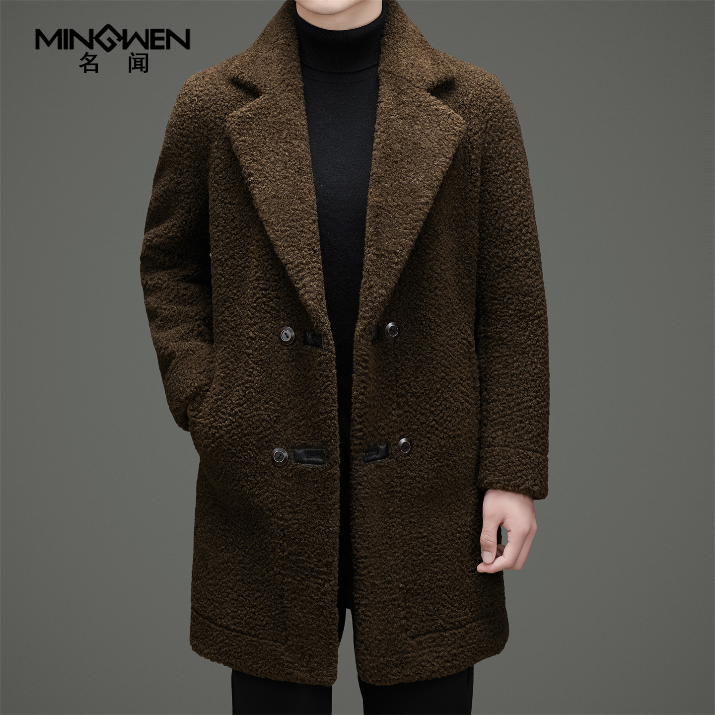 西装领含羊毛颗粒绒大衣