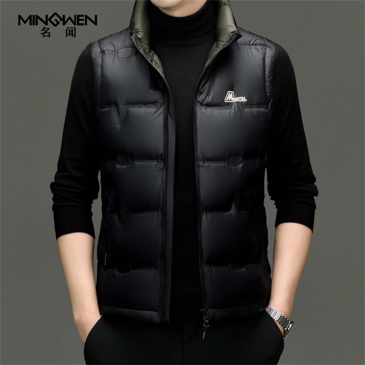 立领羽绒马甲男秋冬厚款保暖背心时尚休闲潮流高级感痞帅坎肩外套,男装,羽绒马甲,淘宝优惠券,粉丝福利购,淘宝优惠卷