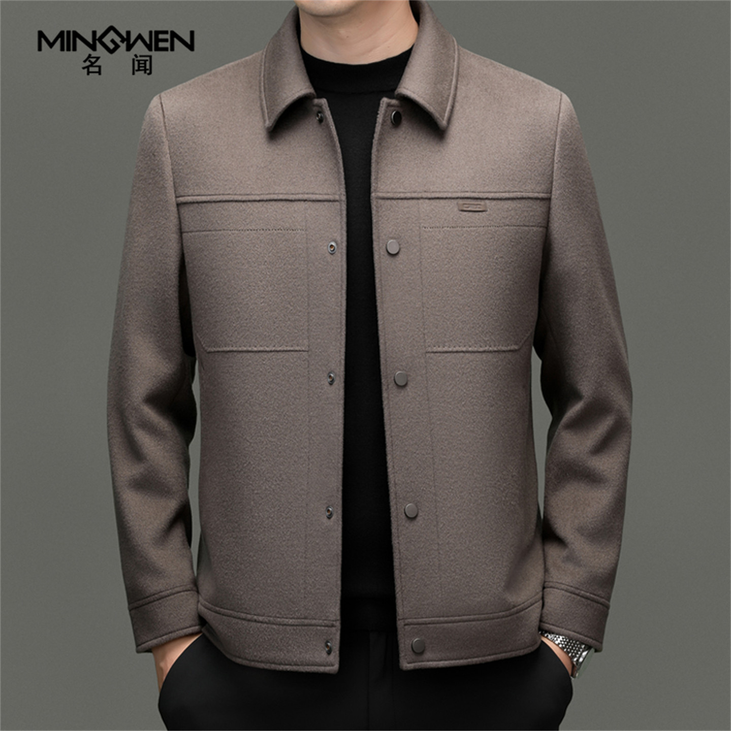 翻领纯羊毛呢子夹克男冬季短款时尚休闲高级感痞帅中年爸爸装外套