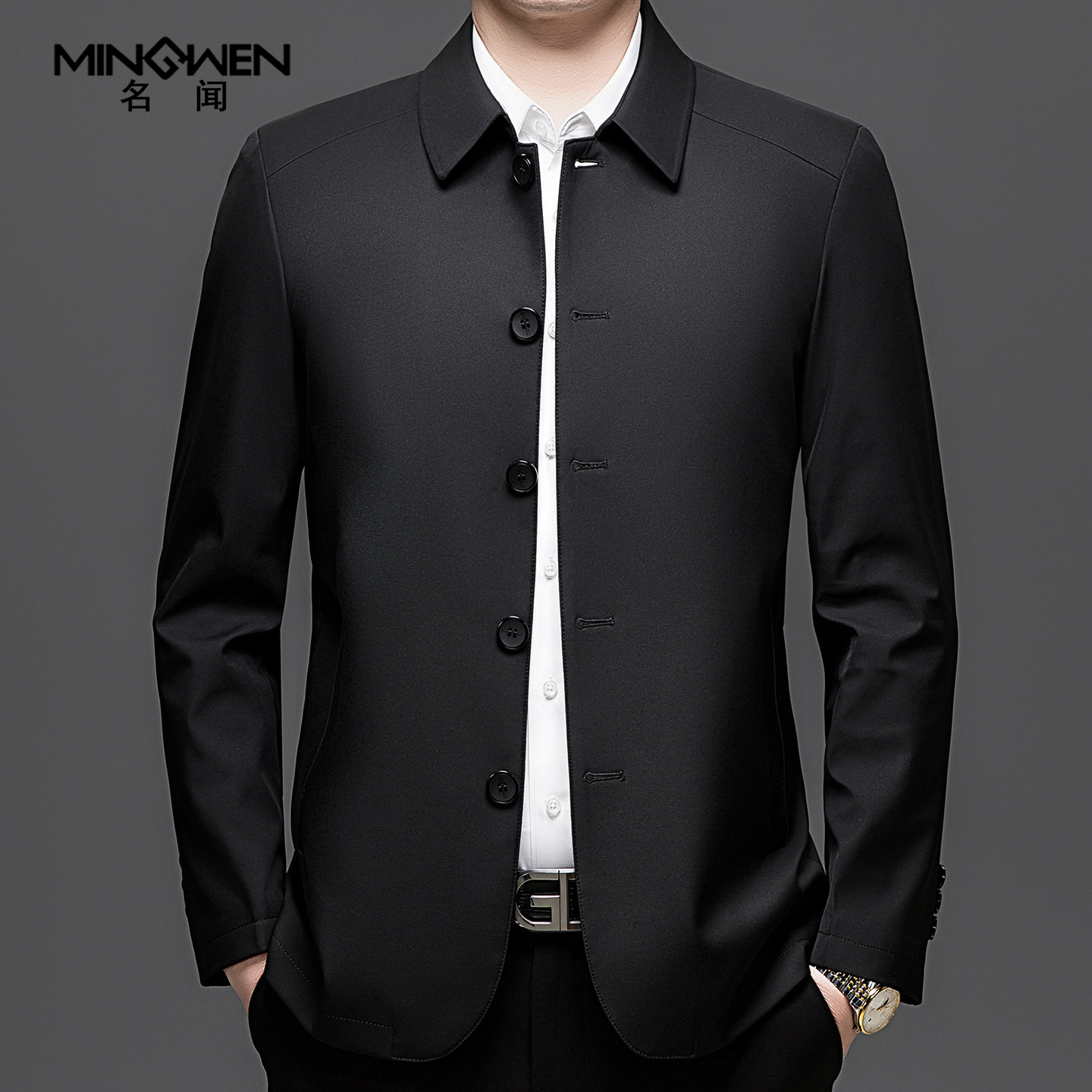 翻领夹克衫男春秋薄款高级感商务休闲通勤宽松中年爸爸装风衣外套