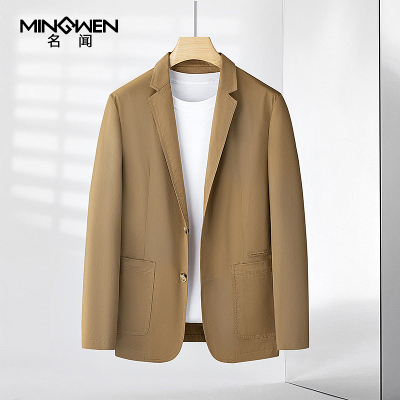 纯棉休闲西服男春秋薄款时尚潮流高级感痞帅宽松透气复古西装外套