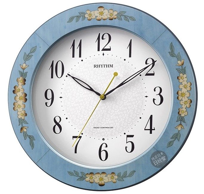 日本直邮代购 丽声复古勿忘草镶嵌电波静音 客厅挂钟