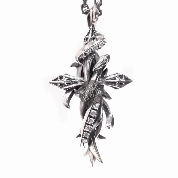 日本M's collection男款复古925纯银 缠绕立体镶锆石吊坠银饰项链