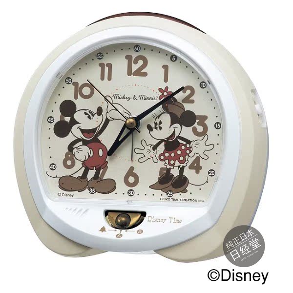 精工seiko日本迪士尼卡通静音音乐和弦首铃声贪睡米老鼠 米妮闹钟