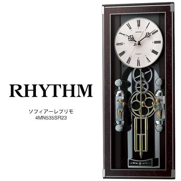 日本代购RHYTHM丽声复古齿轮音乐挂钟长方形长条装饰挂钟  直邮