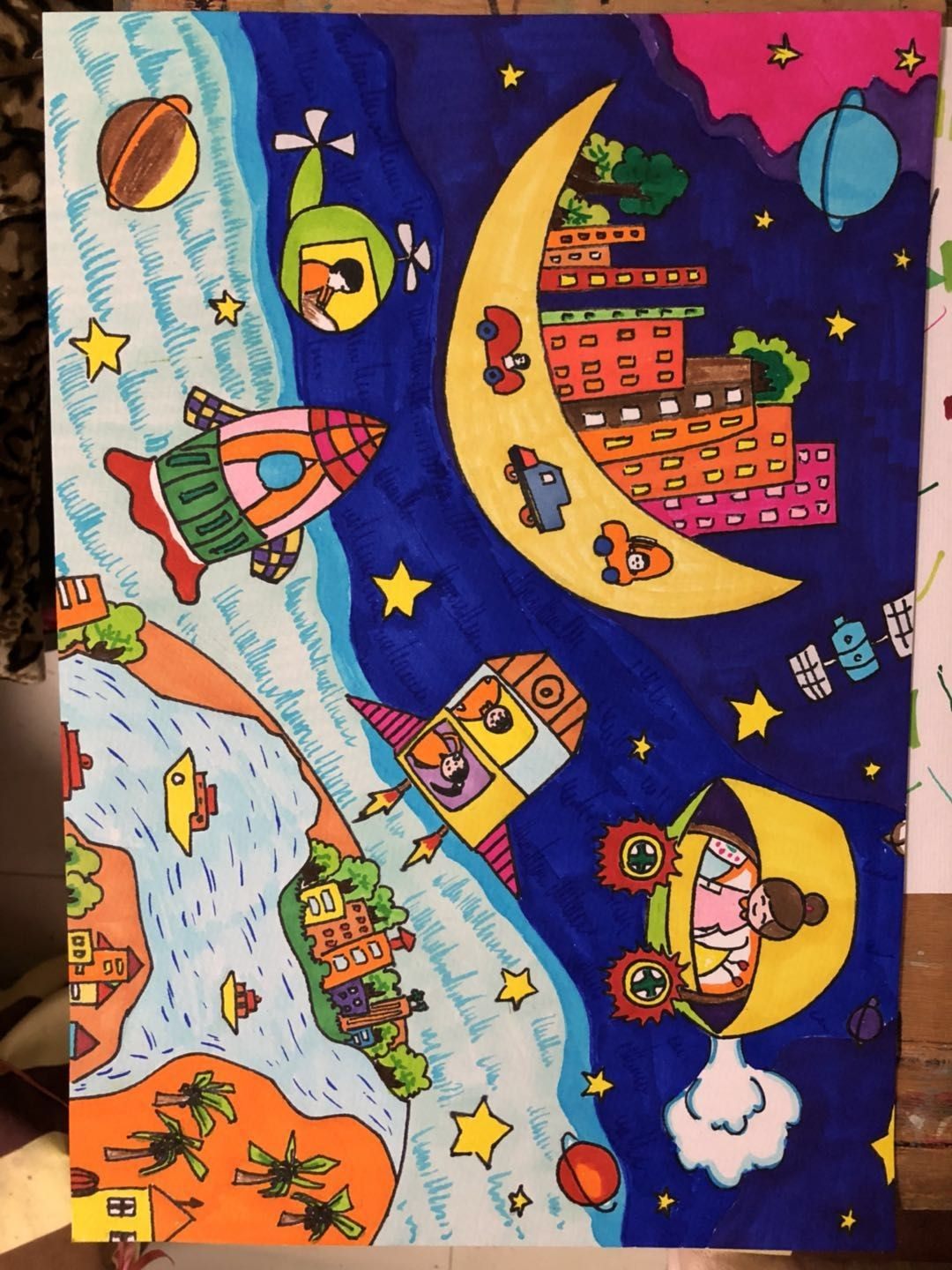 纯手工代画科幻画 彩铅 马克笔水彩手抄报科普儿童画 消防画代画