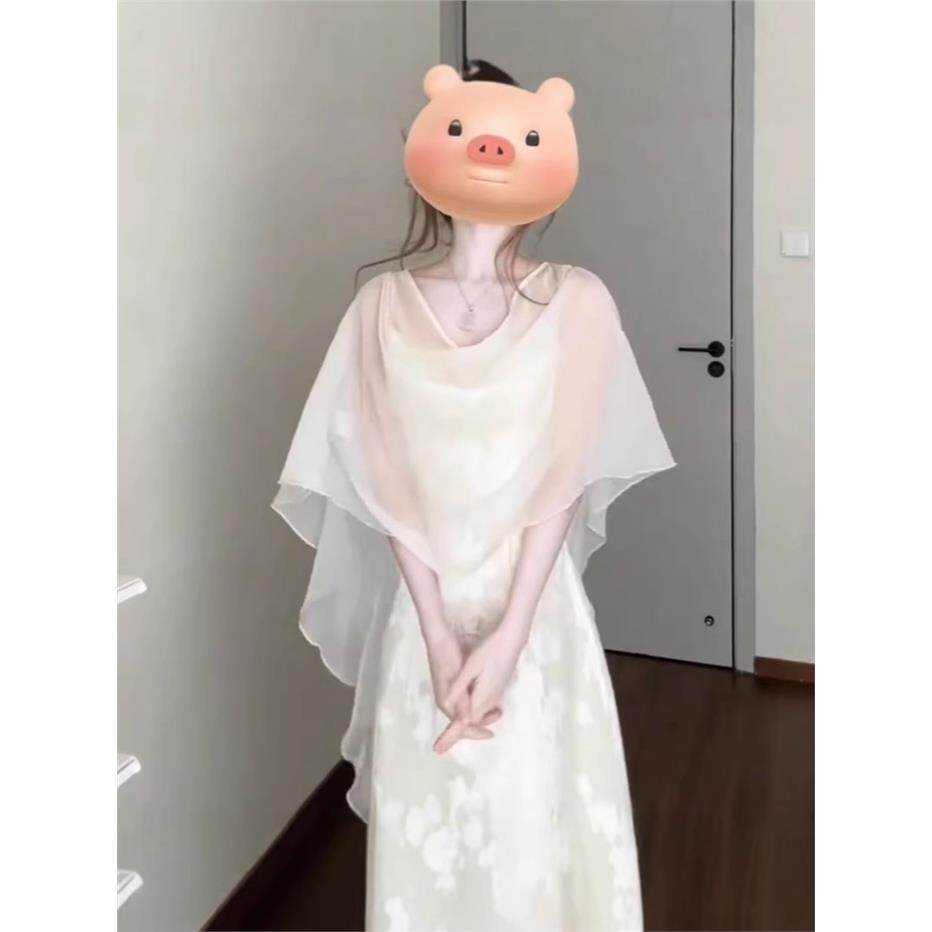 不规则轻薄衣女夏配旗袍裙子外搭小披肩薄纱开衫外套罩衫