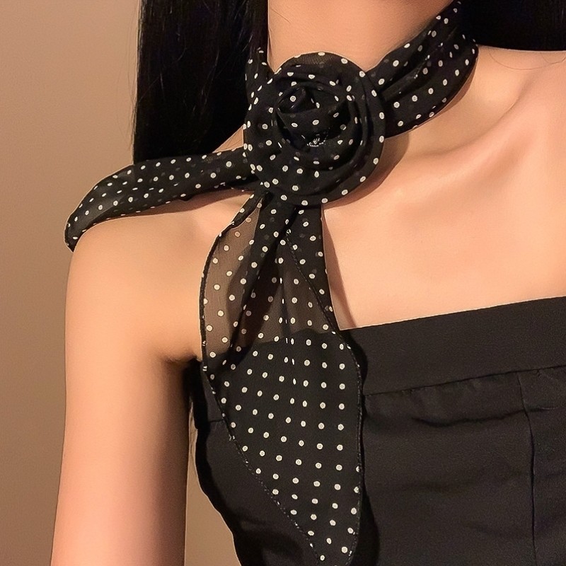黑色波点丝巾夏季薄款高级感围巾领巾辣妹侧边发夹女2025新款发带