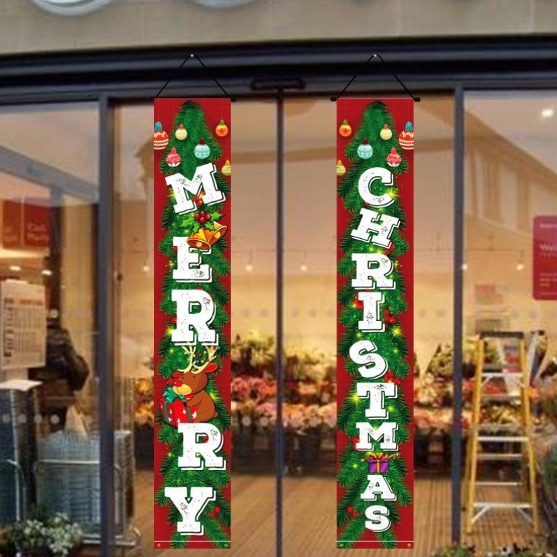 圣诞节对联门帘橱窗圣诞氛围布置装饰品圣诞老人雪人挂饰吊旗挂布