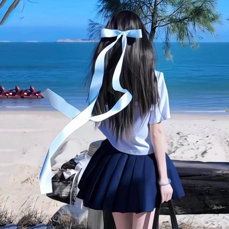 丝带美学~法式奶蓝色大蝴蝶结超长飘带发夹后脑勺顶夹芭蕾风头饰