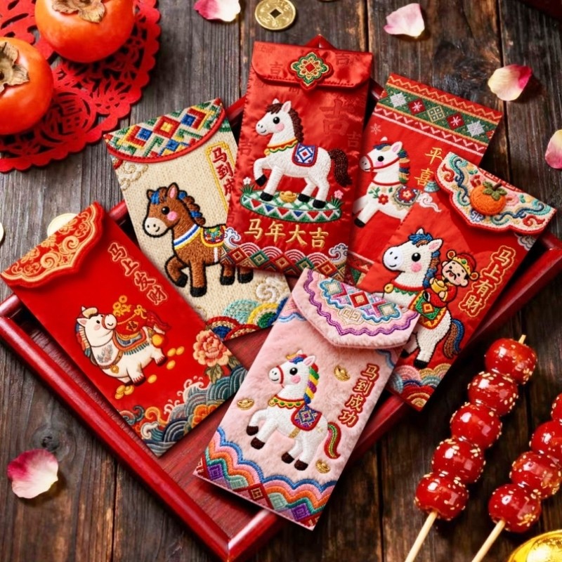 新年款卡通手绘福马萌马系列春节马年红包平面刺绣风格可爱创意,节庆用品/礼品,红包/利是封,淘宝优惠券,粉丝福利购,淘宝优惠卷