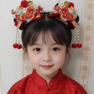 马年儿童发夹新年红色刺绣小马过年发饰女童夹子拜年头饰喜庆发饰