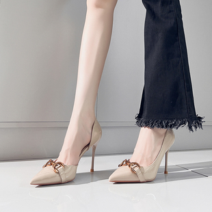 设计感小众侧镂空高跟鞋女细跟2026春季新款裸色气质名媛百搭单鞋
