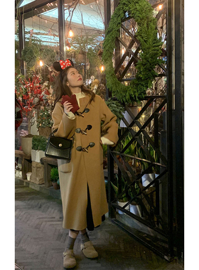 牛角扣双面羊绒大衣女2024冬中长款小个子高级感学院风毛呢外套