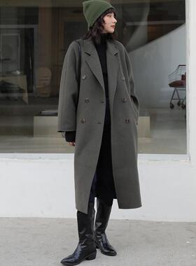 羊毛双面呢大衣女秋冬季新款气质驼色长款毛呢外套