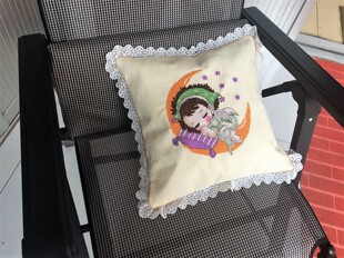 车枕纯手工DIY自己机绣成品 印花月亮天使情侣十字绣新品礼物订做