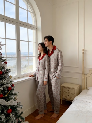 中古风！圣诞春节门店zui新款！图案是织上去的！家居服情侣套装