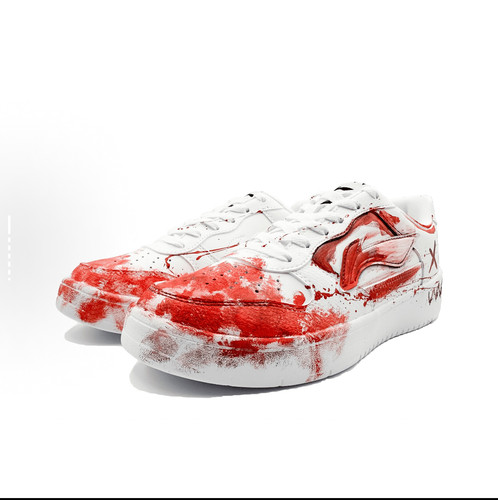 【定制球鞋】LiNing李宁 浮舟 案发现场 泼墨工艺 手绘设计白红色