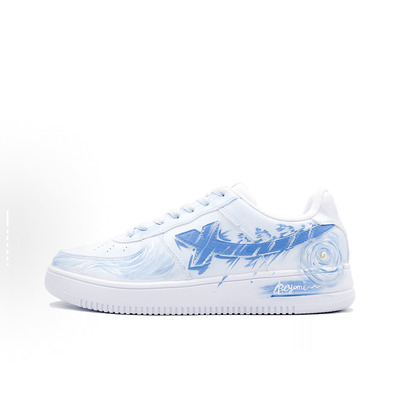 【定制球鞋】特步 空军一号海洋之吻渐变涂鸦手绘低帮板鞋男蓝白