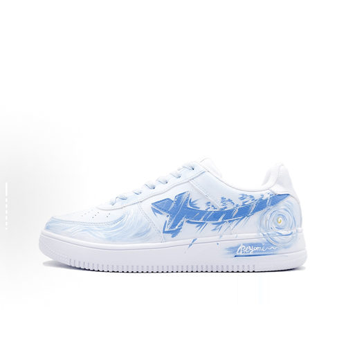 【定制球鞋】特步 空军一号海洋之吻渐变涂鸦手绘低帮板鞋男蓝白