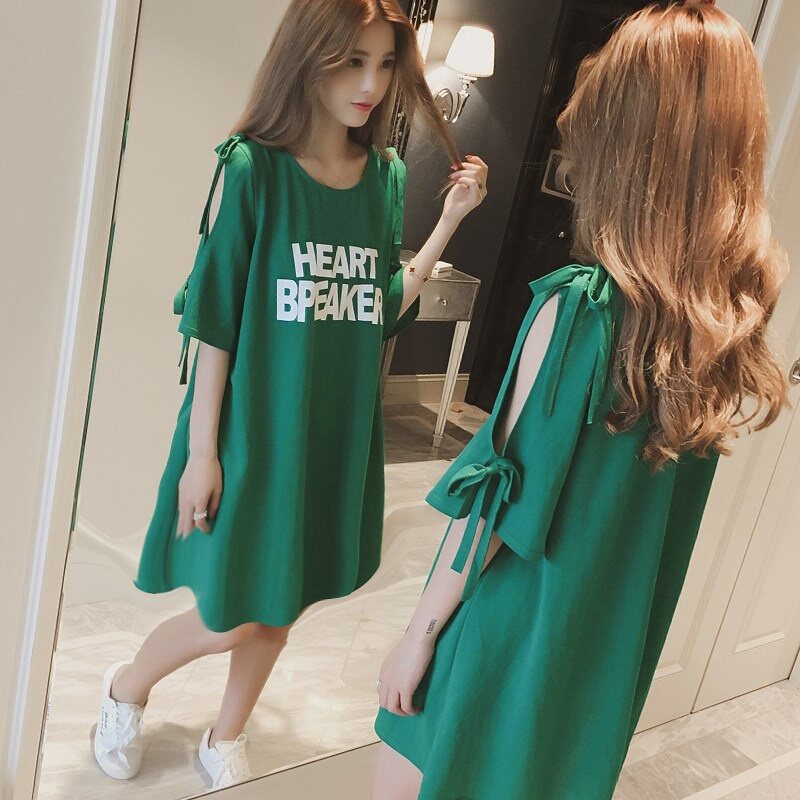 胖mm遮肚连衣裙微胖减龄藏肉漏肩中长款宽松大码t恤女200斤春夏装在类目 女装/女士精品, 大码女装中 - 来自Buy2taobao.com提供专业的淘宝代购服务