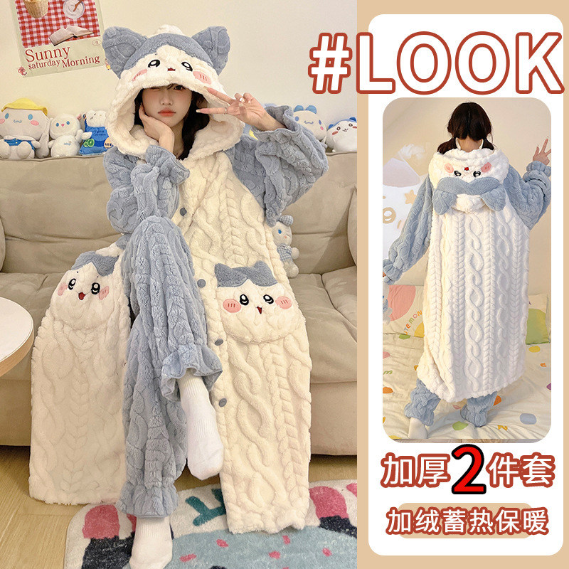 秋冬季珊瑚绒睡袍女士加厚加绒卡通可爱可外穿睡衣女款女生家居服,女士内衣/男士内衣/家居服,睡袍/浴袍,淘宝优惠券,粉丝福利购,淘宝优惠卷