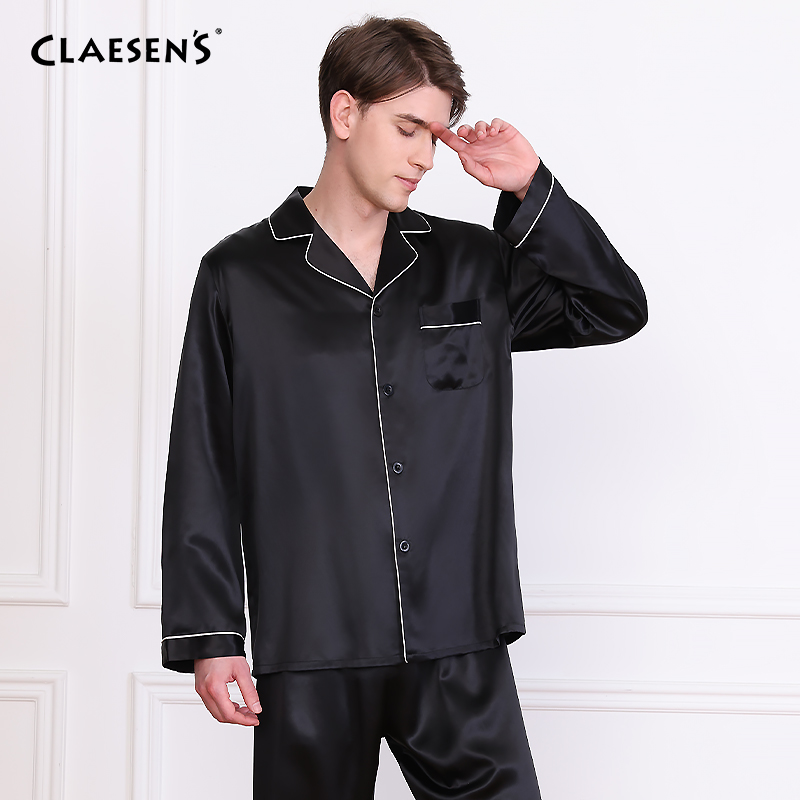claesens长袖长裤真丝睡衣套装男