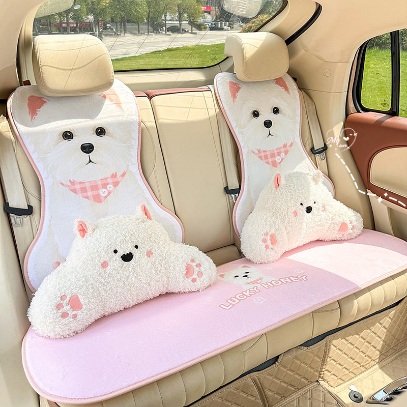 2025蓝雨秋冬季汽车头枕腰靠毛绒小狗车用护腰靠垫卡通车载护颈枕