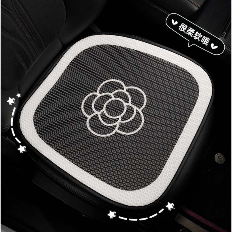 蓝雨汽车坐垫冰丝简约山茶花车用透气座垫高级感车载坐垫四季通用