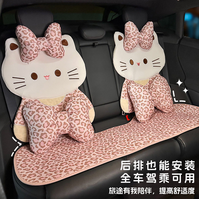 蓝雨新款汽车坐垫豹纹猫咪四季通用车用座垫亚麻透气舒适车载座套