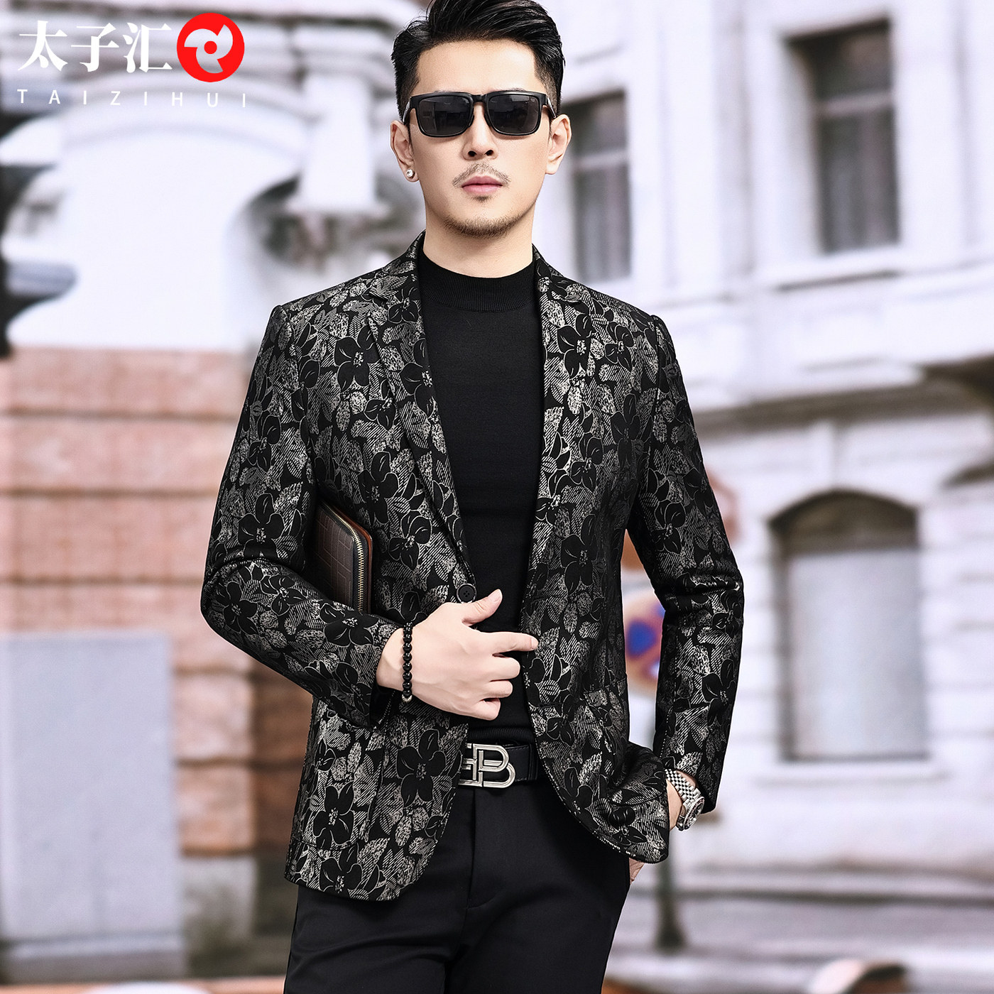 绵羊皮男士时尚修身英伦皮衣西服