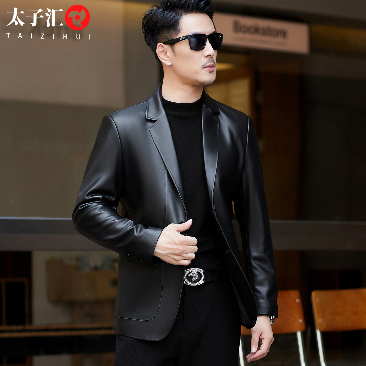 细腻质感绵羊皮男休闲西服外套