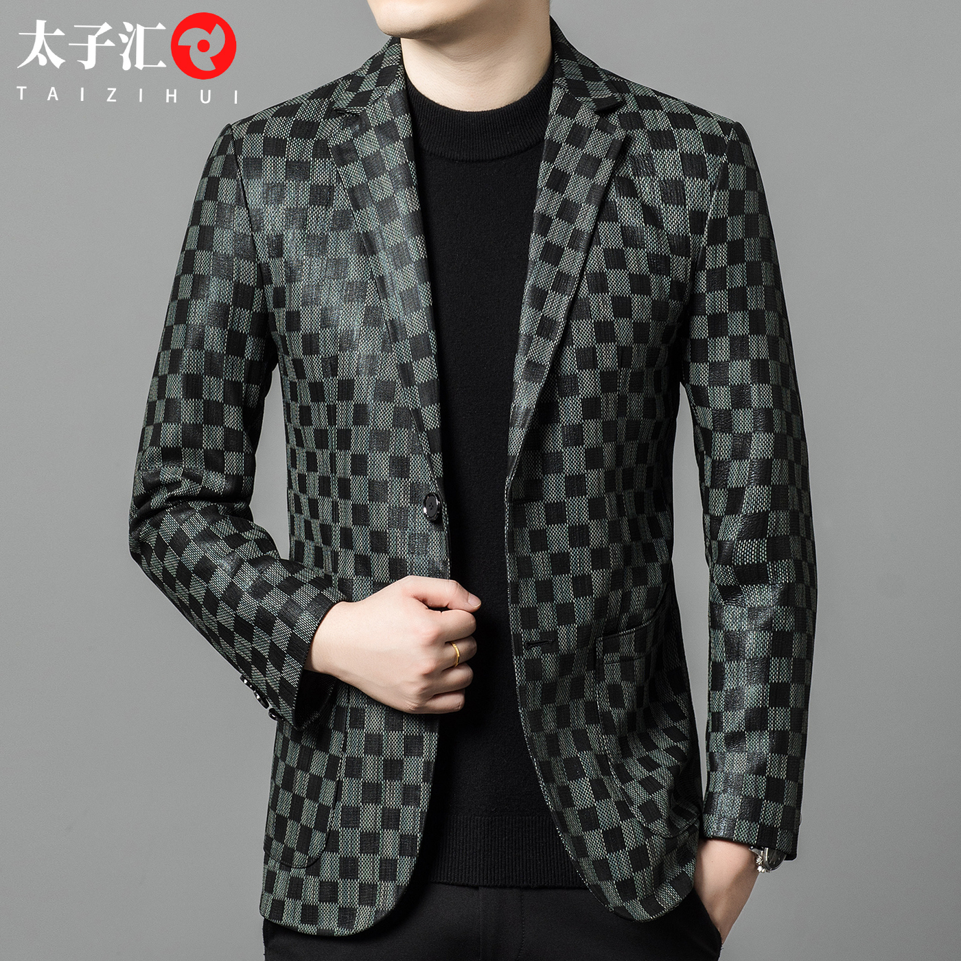 时尚休闲男士绵羊皮西服外套
