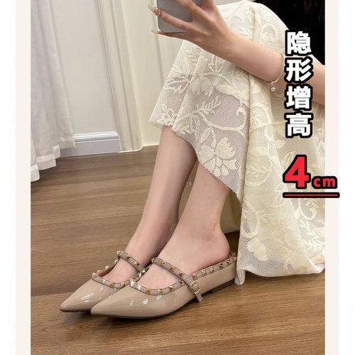 内增高包头半拖铆钉外穿厚底尖头