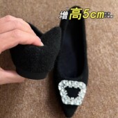 法式 水钻方扣尖头内增高单鞋 女浅口鞋 2025年新款 子加绒平底毛毛鞋