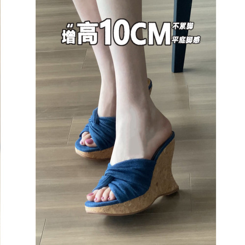 增高10坡跟厚底外穿复古显白凉拖
