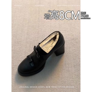 女2025秋冬新款 乐福鞋 棉鞋 粗跟单鞋 保暖毛毛鞋 真皮厚底加绒小皮鞋