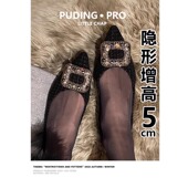 内增高瓢鞋 小个子尖头单鞋 黑色伴娘鞋 方扣豆豆鞋 女2026春秋季 新款