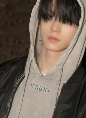 左航同款灰色连帽卫衣美式潮牌休闲简约字母印花情侣款加绒帽衫