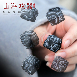 山海攻器 玄武方珠 天然和田玉墨玉龟蛇玄武国风时尚吊坠配饰礼物