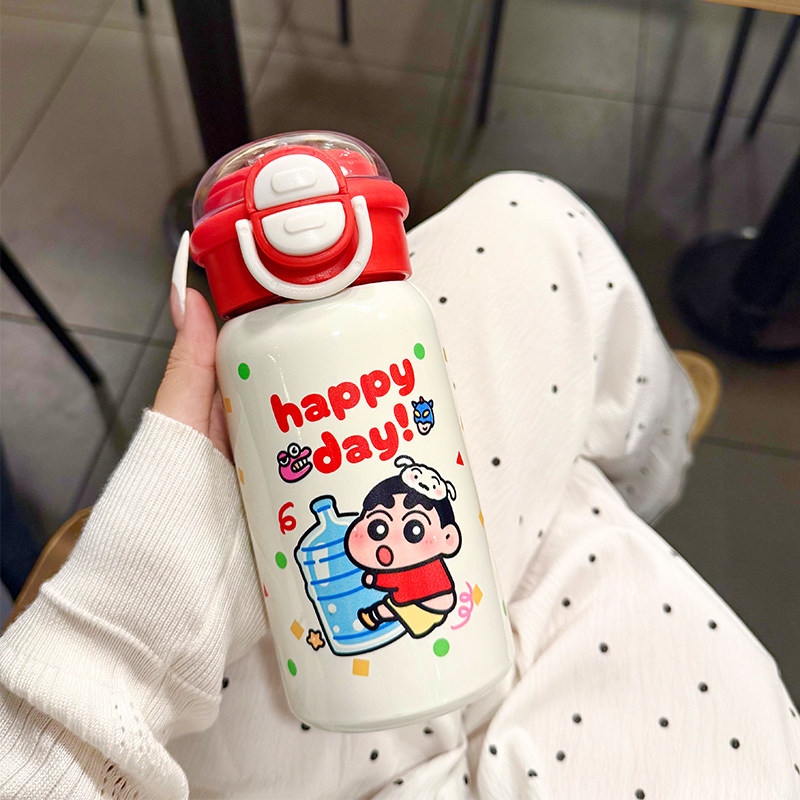 可爱小新保温杯2025新款女生高颜值双饮水杯便携手提多巴胺随行杯,餐饮具,吸管杯,淘宝优惠券,粉丝福利购,淘宝优惠卷