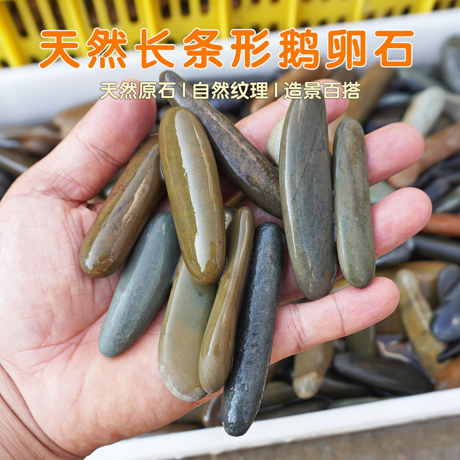 批发天然长条形鹅卵石自然纹理鱼缸水景装饰百搭庭院摆件造景小石